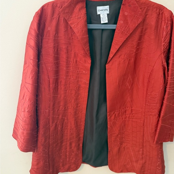 CHICO'S jacket orange brown Open Front Blazer 100% Silk art to wear size M/L - Picture 2 of 5